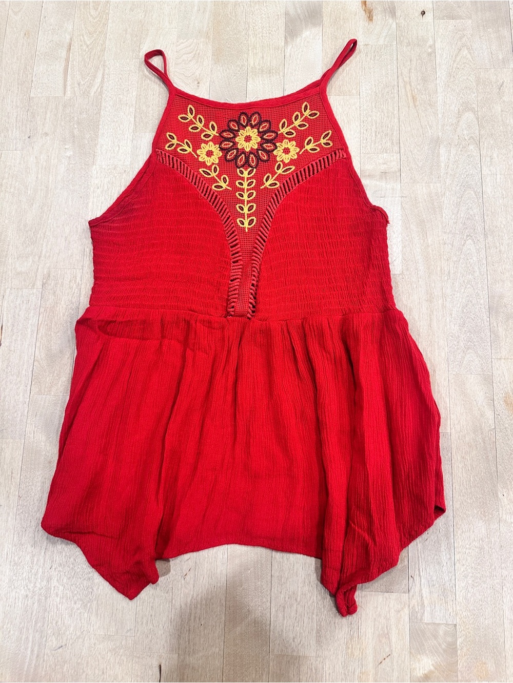 Red/Orange Embroidered Halter Tank Top